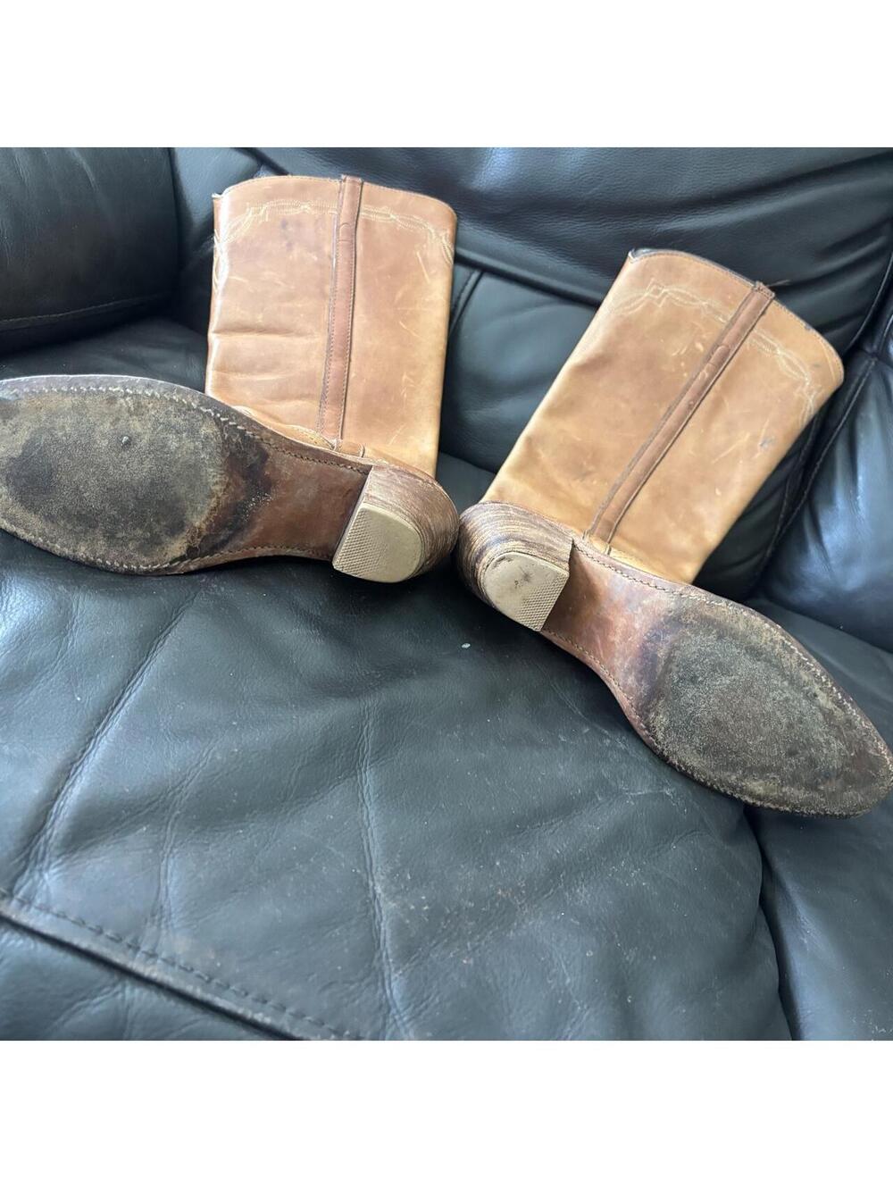 70s Vintage Frye Tan Leather Western Campus Stitch Boots Womens 8 B USA - Picture 4 of 8